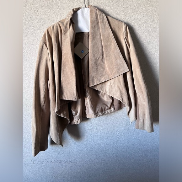 Badgley Mischka’s “American Glamour” Beige Suede Waterfall Collar Jacket Size XL - Picture 2 of 14